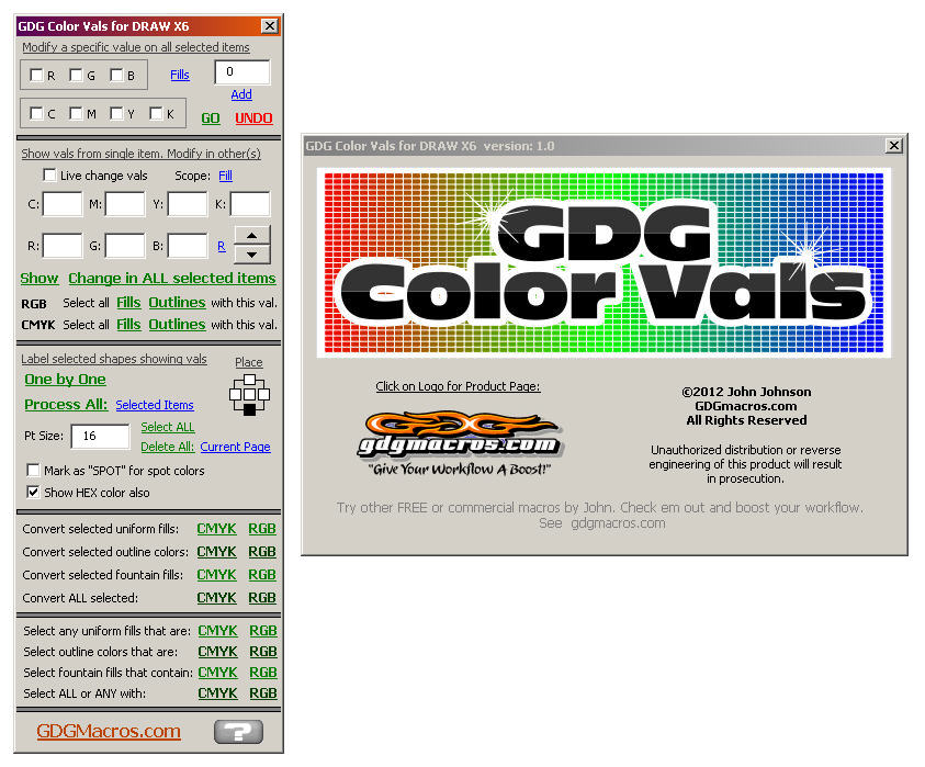 change rgb cmyk color values in a coreldraw macro